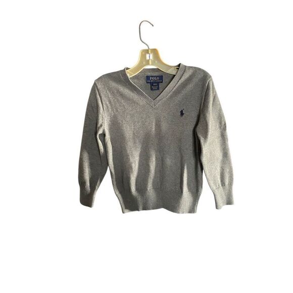 Polo Ralph Lauren, gray V-neck sweater with elbow patch S/40 ￼ - Picture 1 of 5